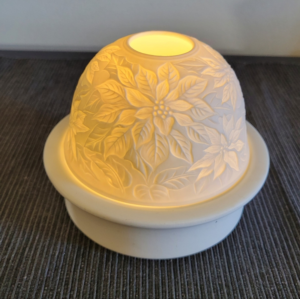 Lithophane Porcelain Dome Fairy Light Poinsettia